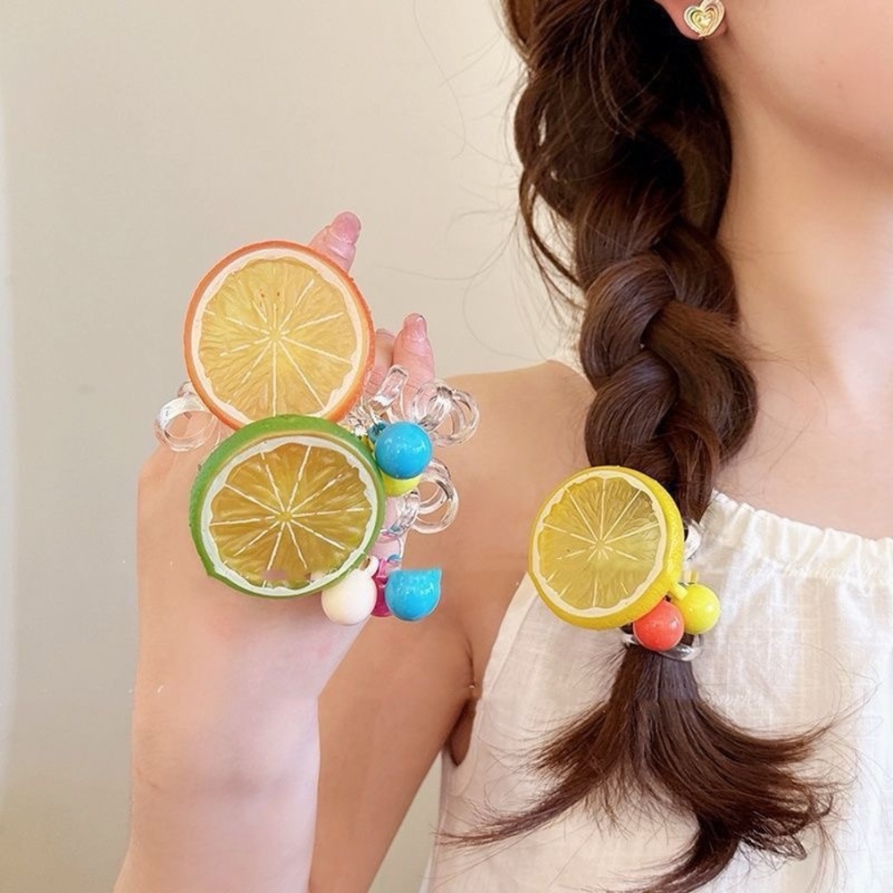 Set of 3 Hair Ties Colorful Citrus fruit slides cute NEW